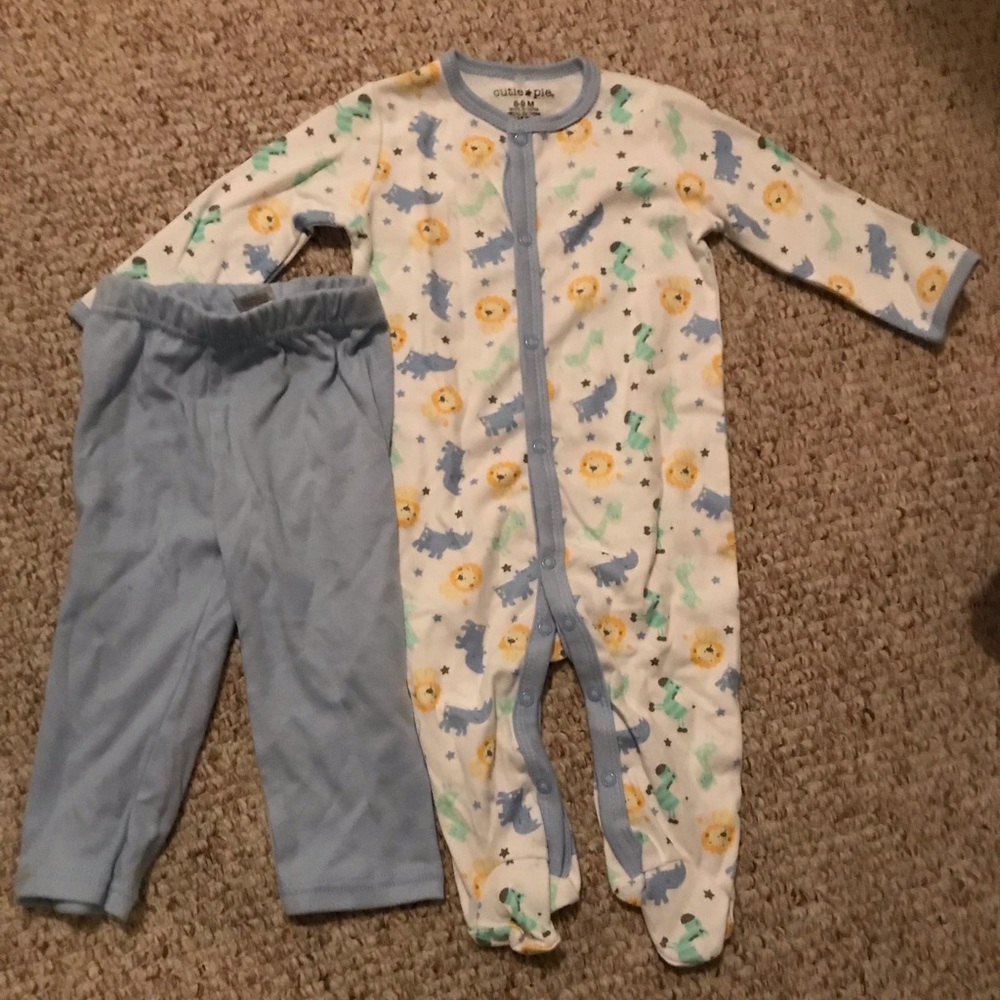Onesie and powder blue pants
